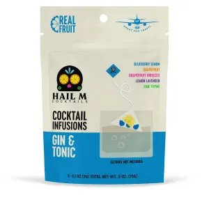 Hail M Cocktails Travel Gin & Tonic Infusion Bags – Citrus Variety of 5 Spirit Infusions, Cocktail Infusion, Dry Craft Cocktail, TSA Compliant with Natural Ingredients, Small Batch, Alcohol Not Included, Premium Ingredients (Pack of 5)