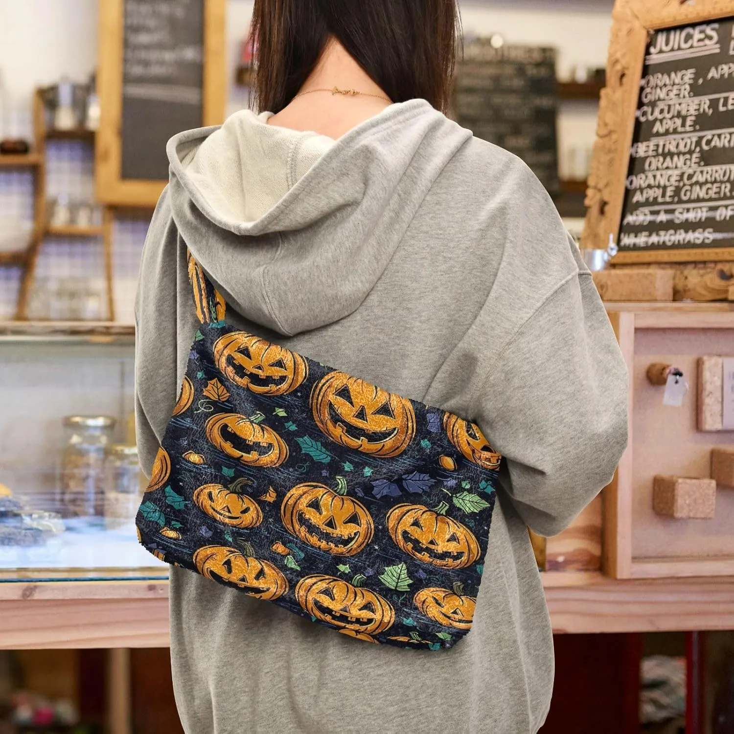 Halloween with Pumpkins on the Purple Womens Shoulder Bags, Womans Handbags, Purses for Women Shoulder Bag