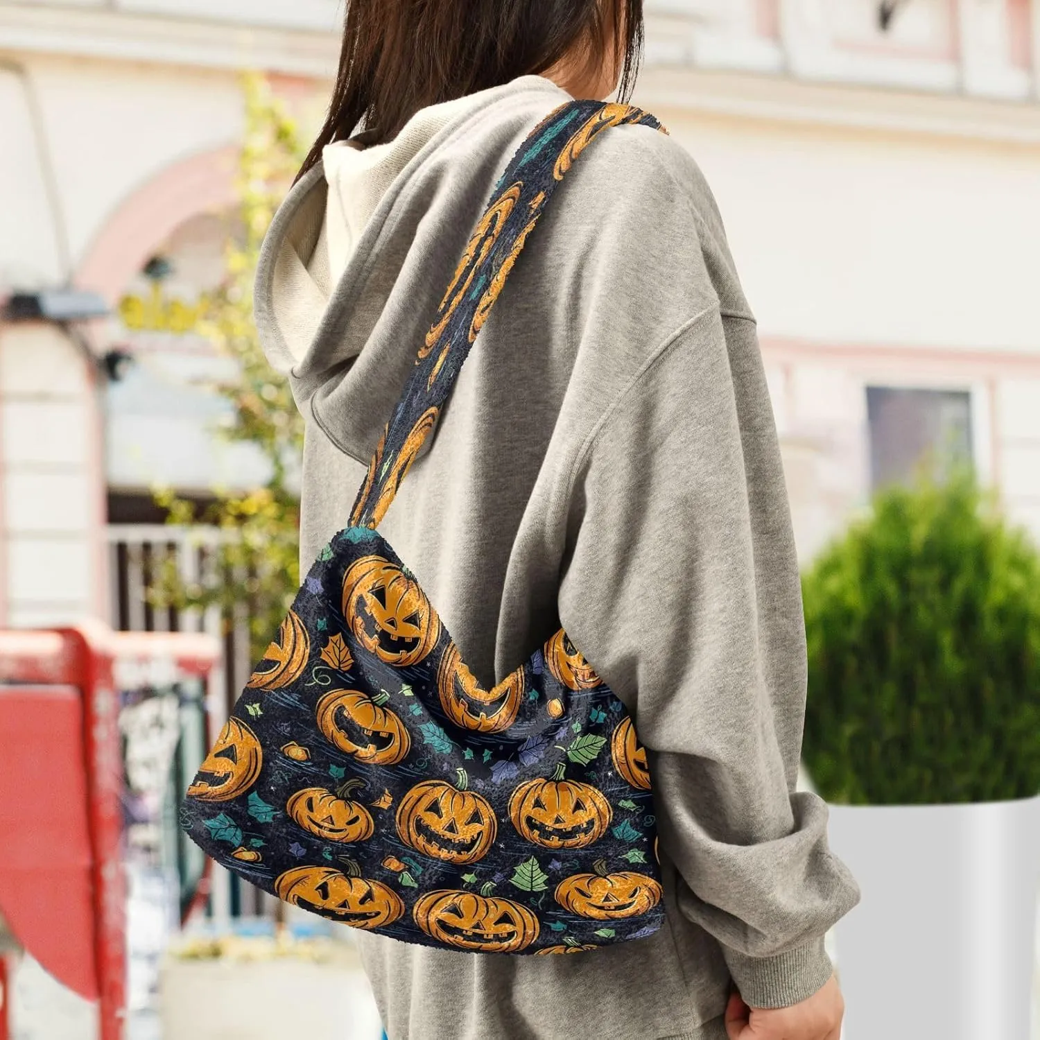 Halloween with Pumpkins on the Purple Womens Shoulder Bags, Womans Handbags, Purses for Women Shoulder Bag