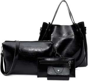 Handbag for Women Wallet Tote Bag Shoulder Bags Top Handle Satchel 4pcs Purse Set(Black)