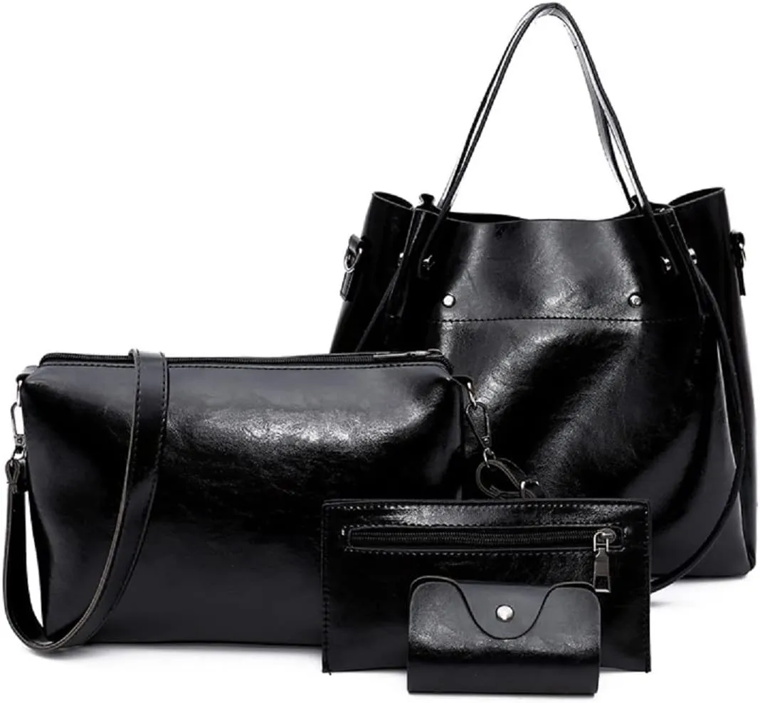 Handbag for Women Wallet Tote Bag Shoulder Bags Top Handle Satchel 4pcs Purse Set(Black)