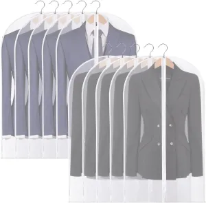 Hanging Garment Bags Clear Suit Bag (Set of 10) Lightweight Dust-Proof Clothes Cover Bags with Full Zipper for Closet Storage