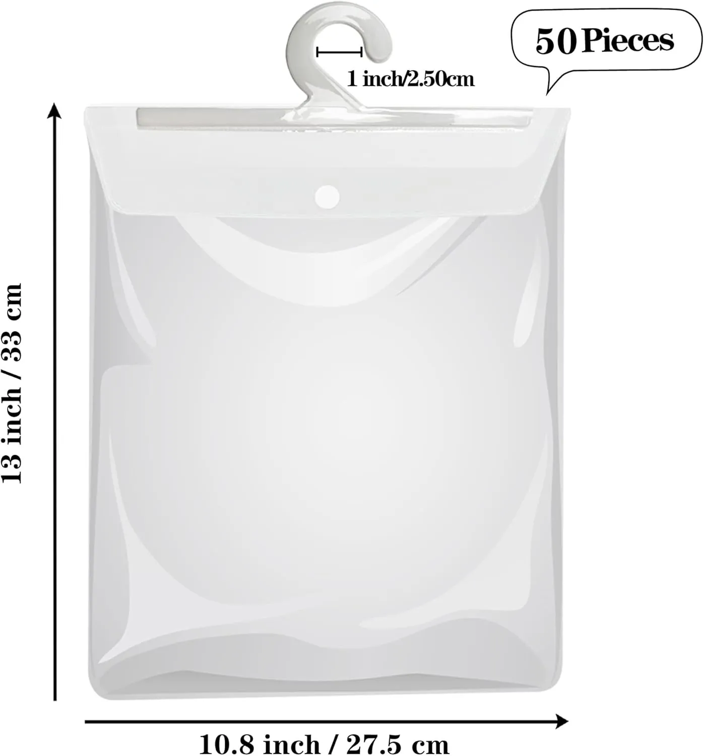 Hanging Storage Bags with Hanger,13" X11" Large Hook Hang-Up Clear Plastic Bags,Book Pouch School Supply Kit Classroom Organization for Classroom Library School Supplies Home Pharmacy Use (50)