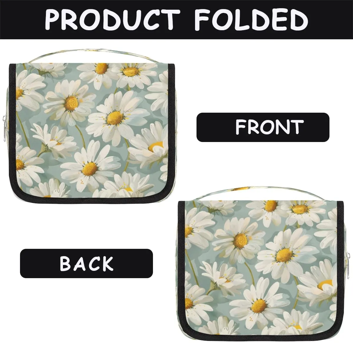 Hanging Travel Toiletry Bag Flower Daisy Print Toiletry Bags with Hanging Hook Portable Cosmetic Bag Makeup Organizer for Travel Business Trip
