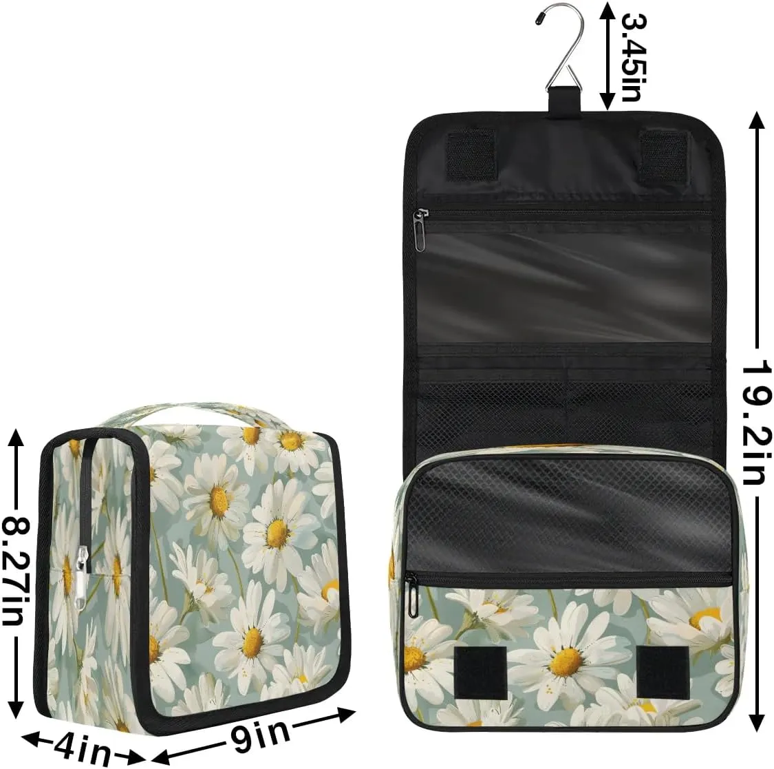 Hanging Travel Toiletry Bag Flower Daisy Print Toiletry Bags with Hanging Hook Portable Cosmetic Bag Makeup Organizer for Travel Business Trip