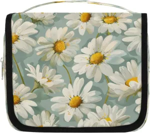 Hanging Travel Toiletry Bag Flower Daisy Print Toiletry Bags with Hanging Hook Portable Cosmetic Bag Makeup Organizer for Travel Business Trip