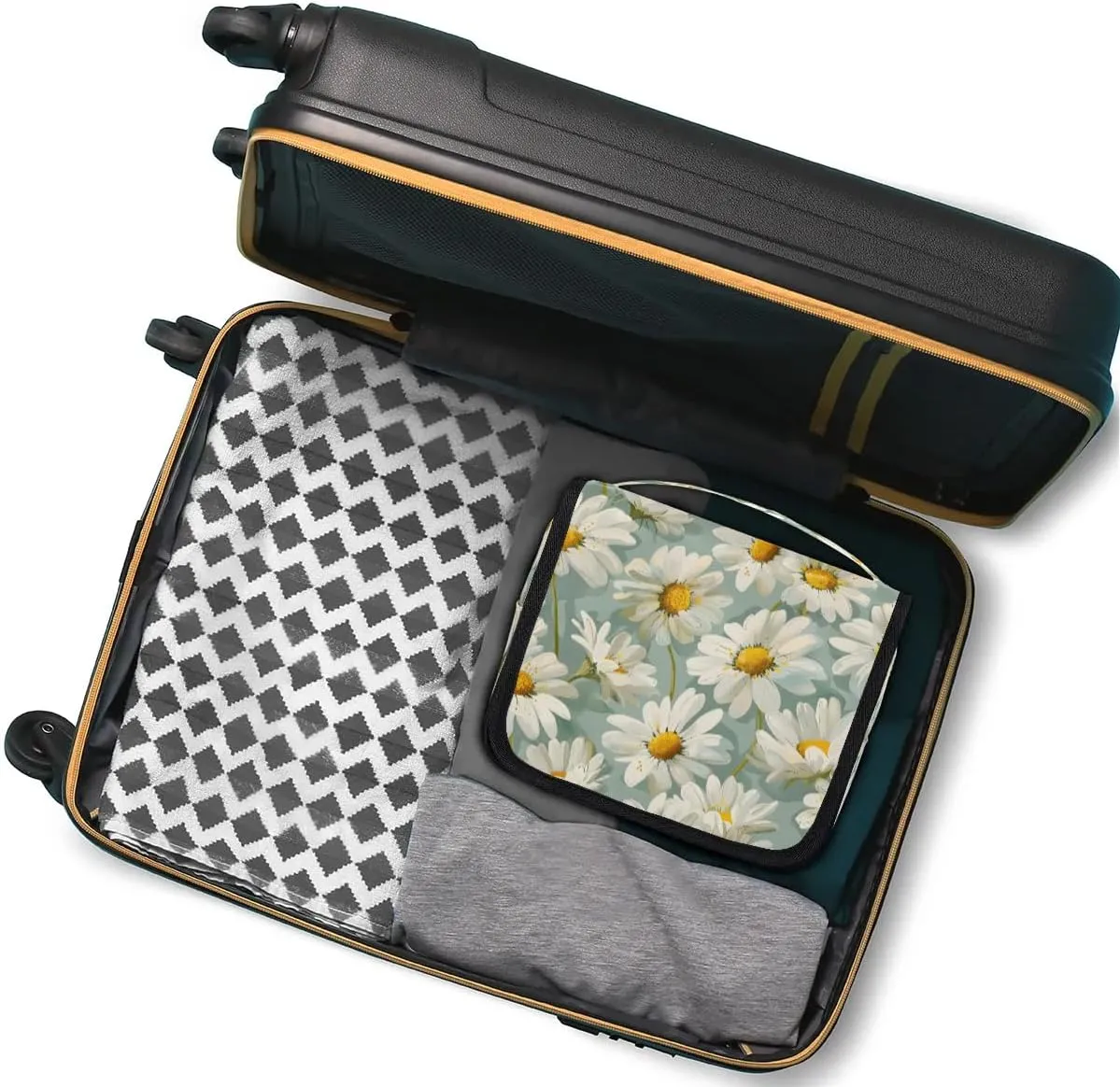 Hanging Travel Toiletry Bag Flower Daisy Print Toiletry Bags with Hanging Hook Portable Cosmetic Bag Makeup Organizer for Travel Business Trip