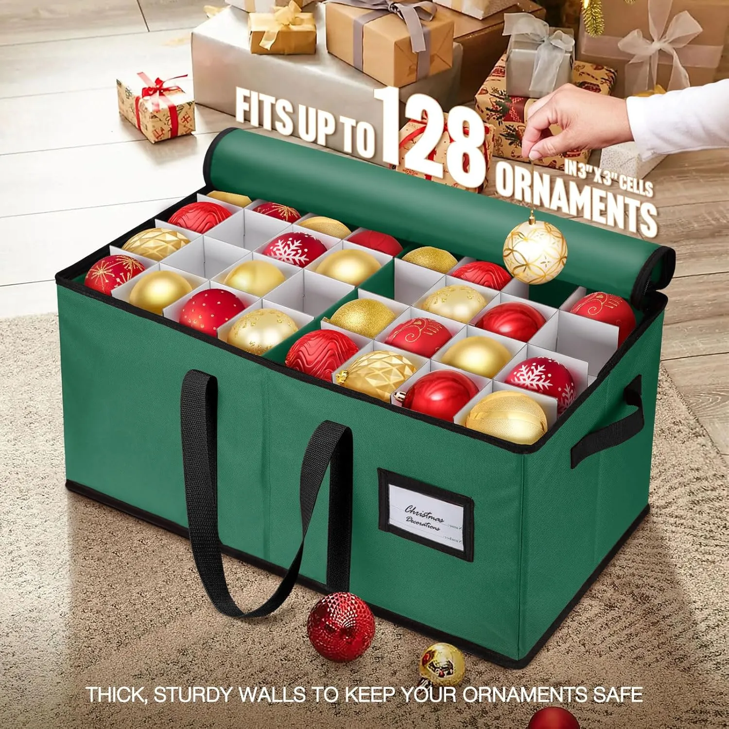 Hatisan 2Pcs Christmas Tree Storage Bag for 7.5ft Artificial Trees with Christmas Ornament Storage Box, Sturdy Waterproof Material, Zippered Bag, Stitched Reinforced Carry Handles(Green, 7.5 ft)