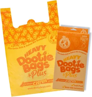 HEAVY Dootie Bags  Plus a Hint of Citrus Scent with EZ Tie Handles. For Pet Dog Poop, Cat Litter. Multi-Use. Fits Swivel Bin and Gogo Stik Scoopers. Made with Cornstarch. Strong, Leakproof, Very Large