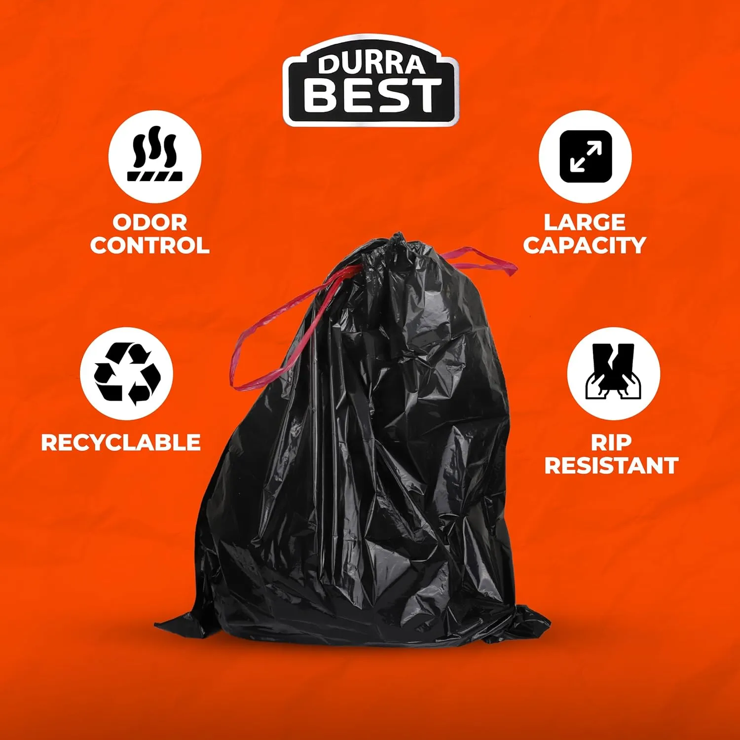 Heavy-Duty Trash Bags – 30 Gallon | 90 Bags - Black Ultra Thick Drawstring Garbage Bags – Leak-Resistant for Home & Commercial Use - Big Trash Bags
