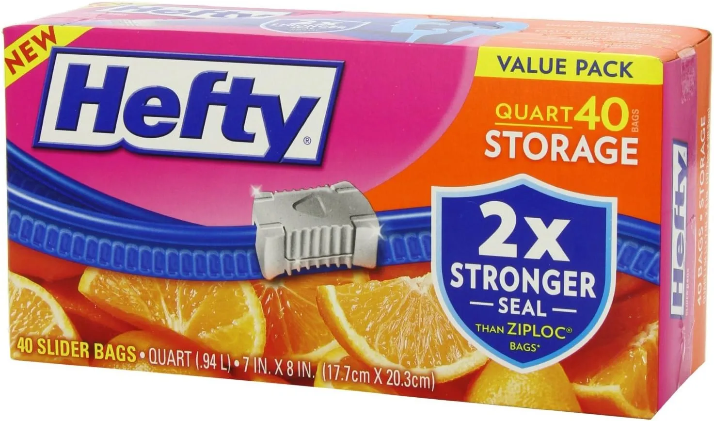 Hefty OneZip Storage Bags, Quart, Value Pack, 40 Count (Pack of 3) 120 Bags Total