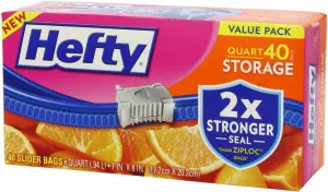 Hefty OneZip Storage Bags, Quart, Value Pack, 40 Count (Pack of 3) 120 Bags Total