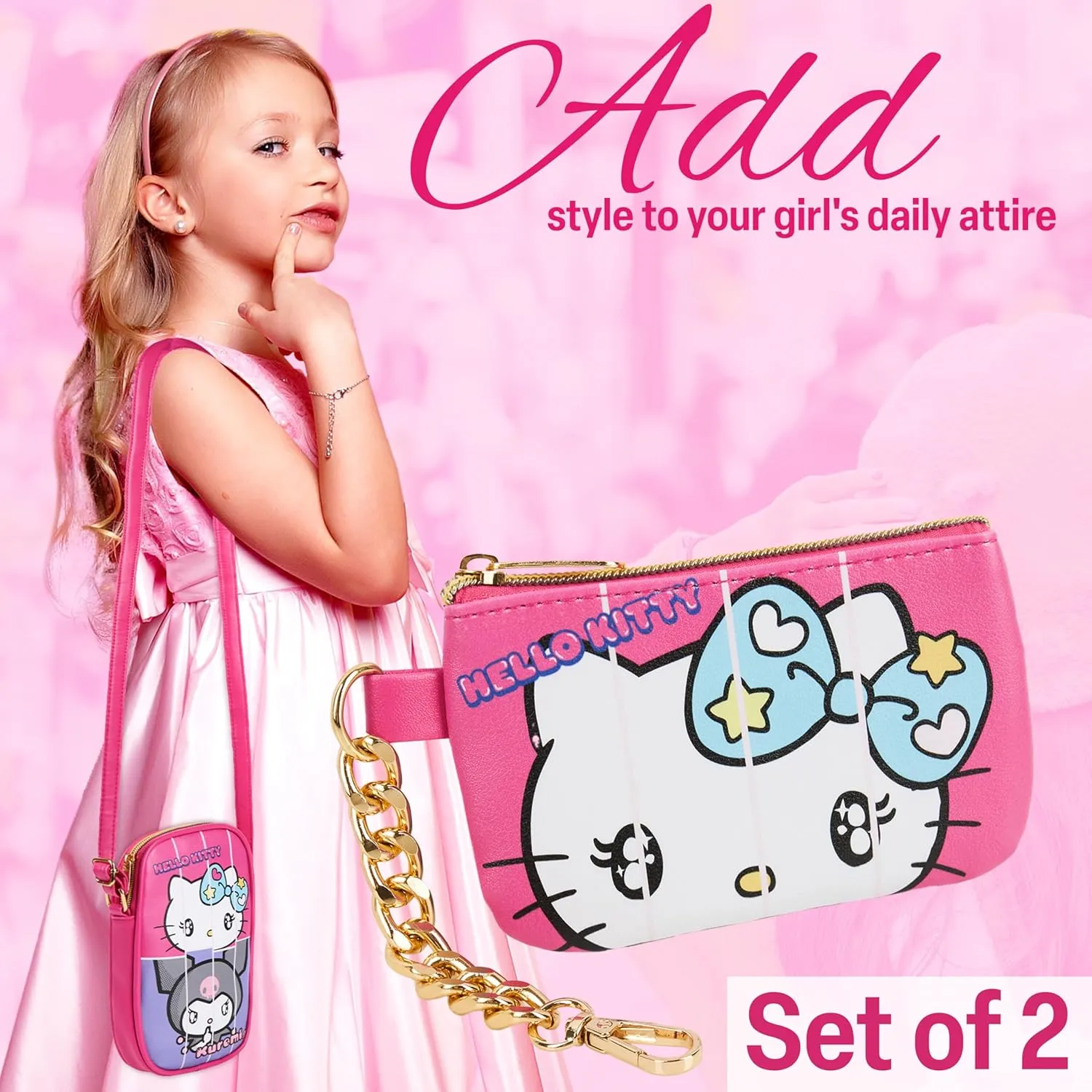 Hello Kitty Purse Girls Teens Women Shoulder Bag Zipped Coin Purse Crossbody Bag (Pink Hello Kitty)