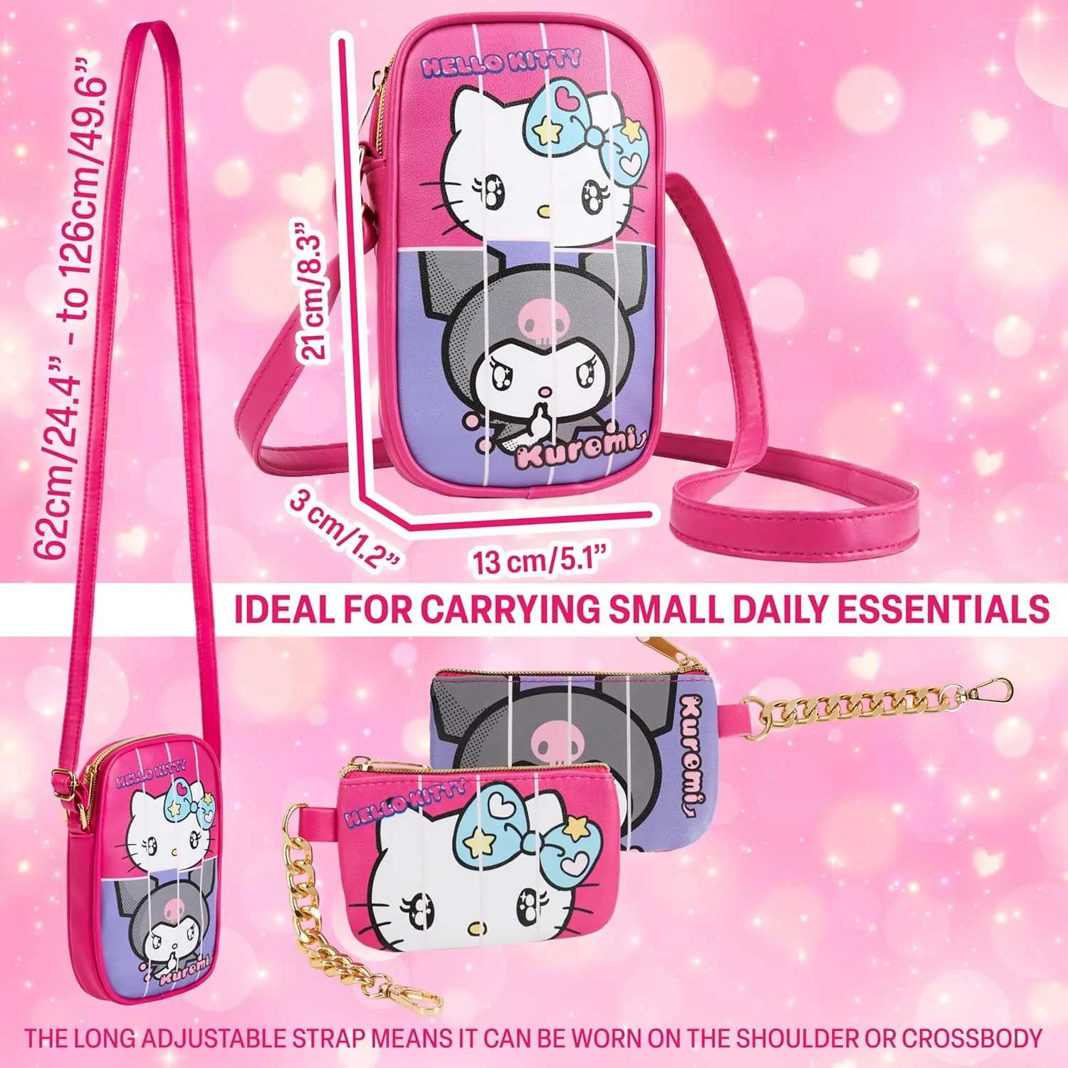 Hello Kitty Purse Girls Teens Women Shoulder Bag Zipped Coin Purse Crossbody Bag (Pink Hello Kitty)