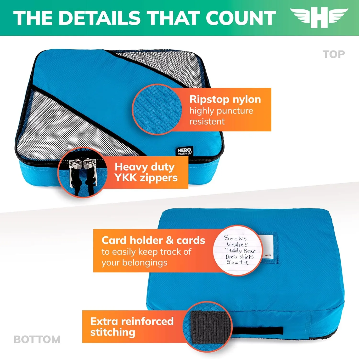 HERO Packing Cubes (5 Set) Luggage Organizers with 2 Laundry Bags