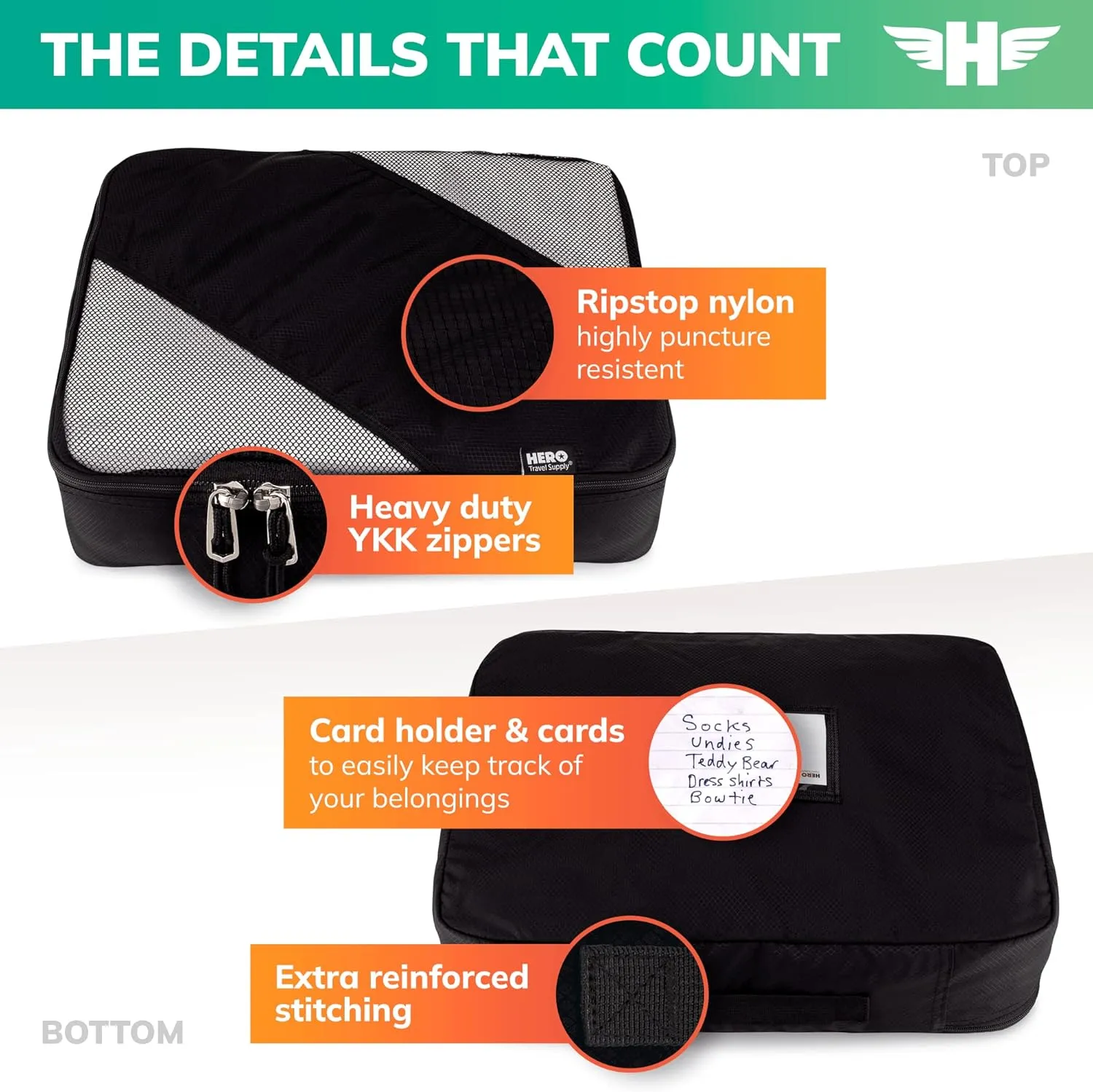 HERO Packing Cubes (5 Set) Luggage Organizers with 2 Laundry Bags
