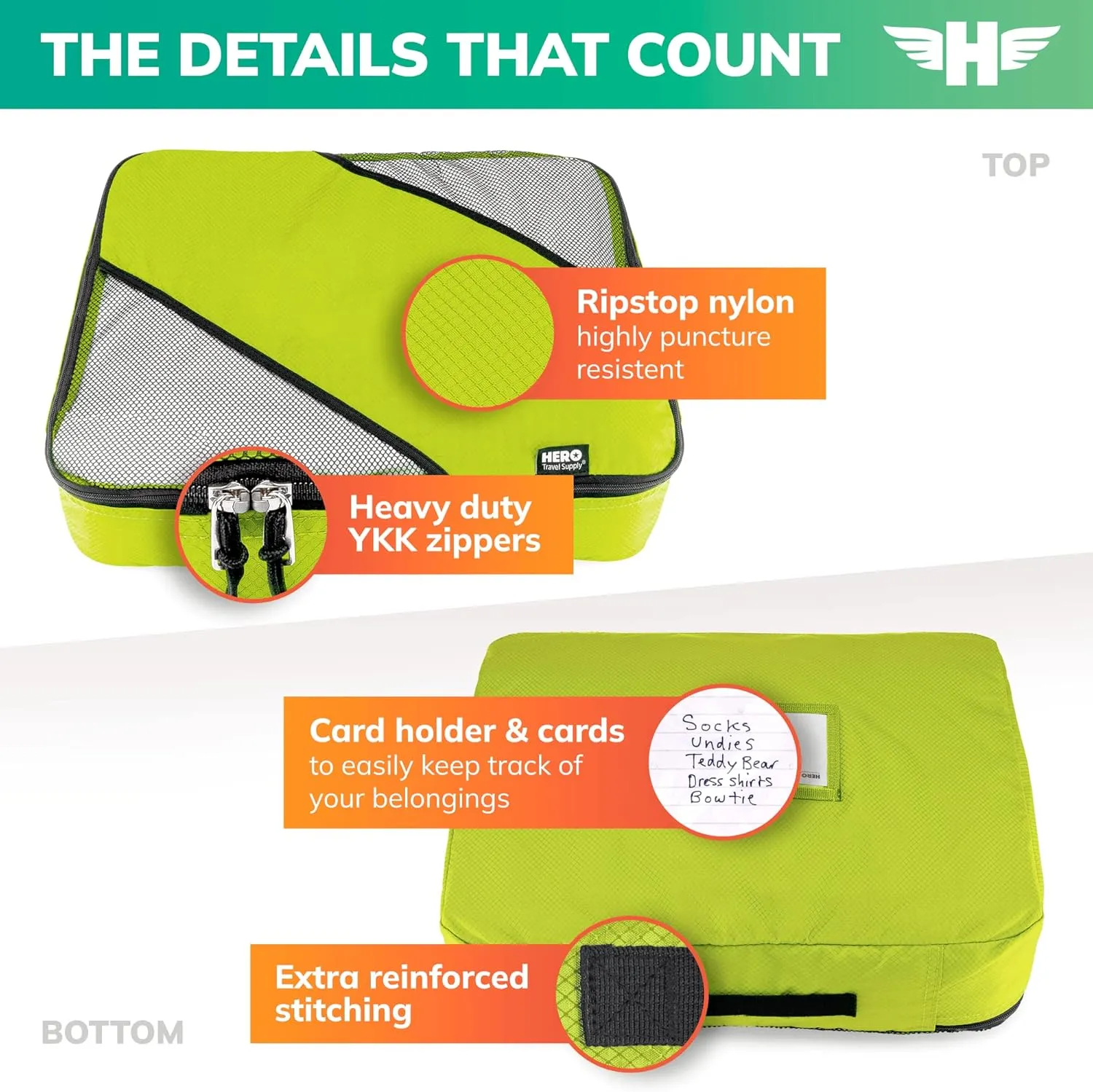 HERO Packing Cubes (5 Set) Luggage Organizers with 2 Laundry Bags