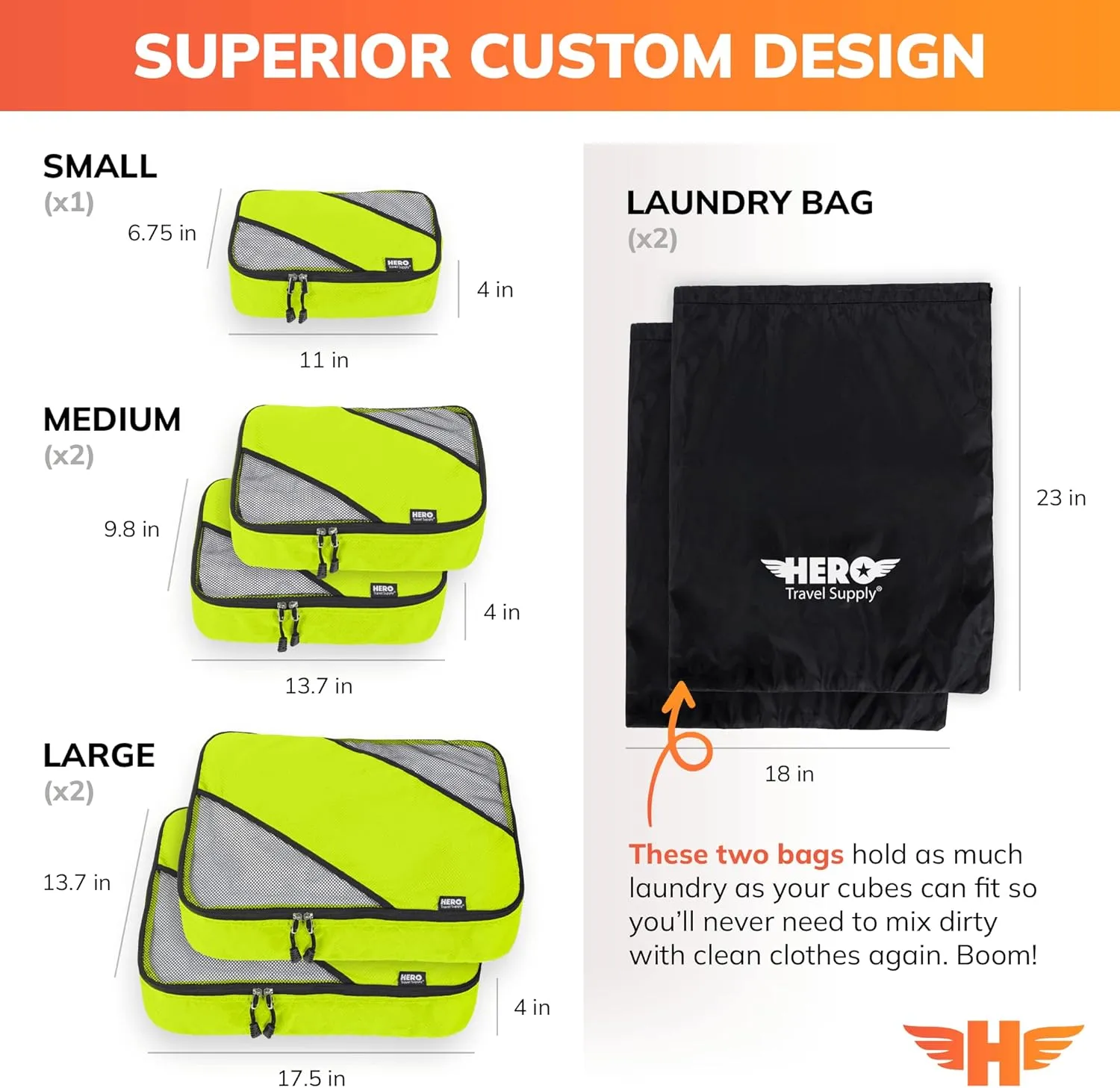HERO Packing Cubes (5 Set) Luggage Organizers with 2 Laundry Bags