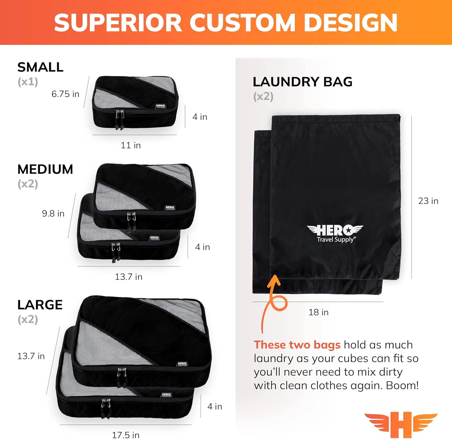 HERO Packing Cubes (5 Set) Luggage Organizers with 2 Laundry Bags