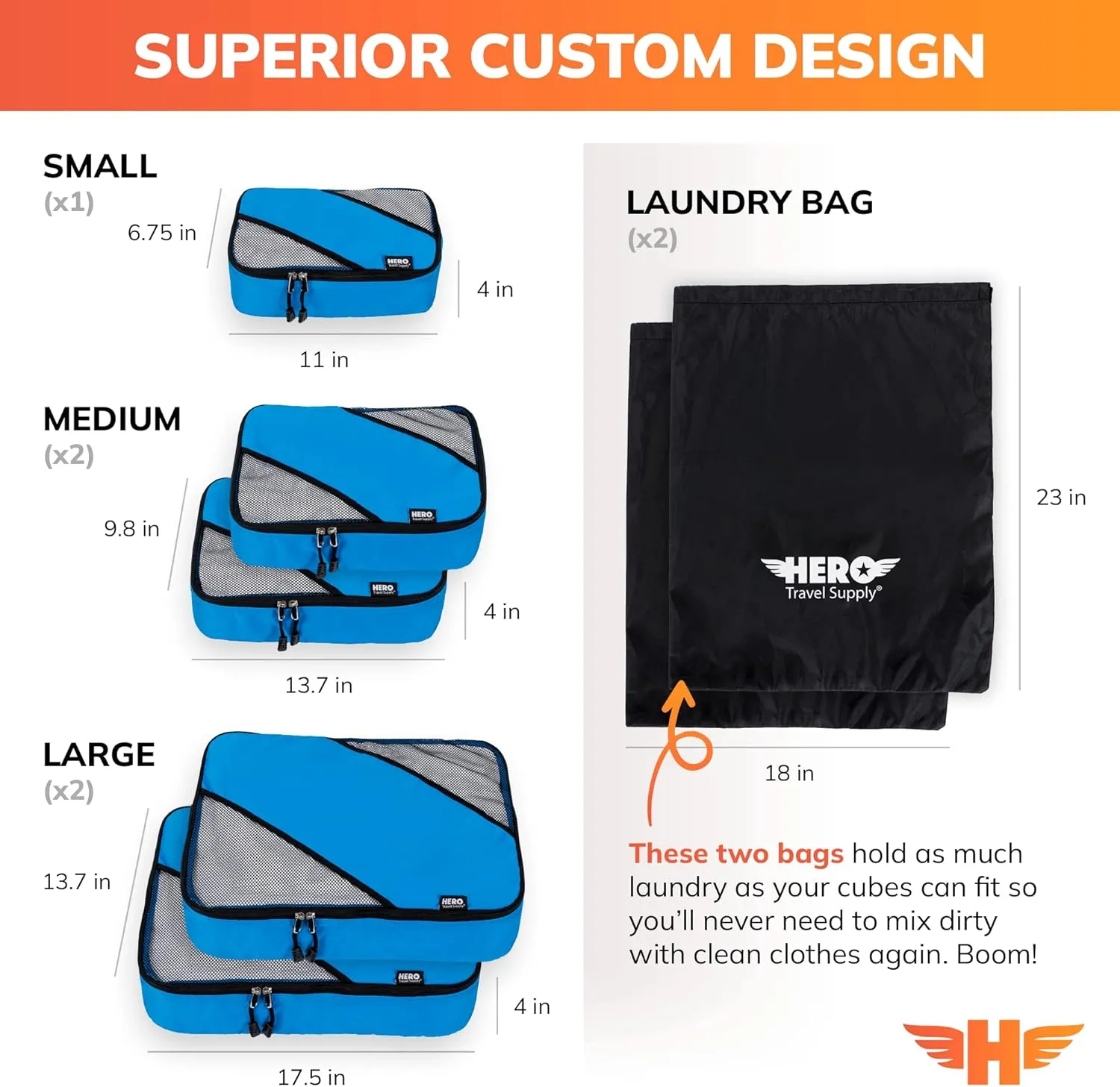 HERO Packing Cubes (5 Set) Luggage Organizers with 2 Laundry Bags