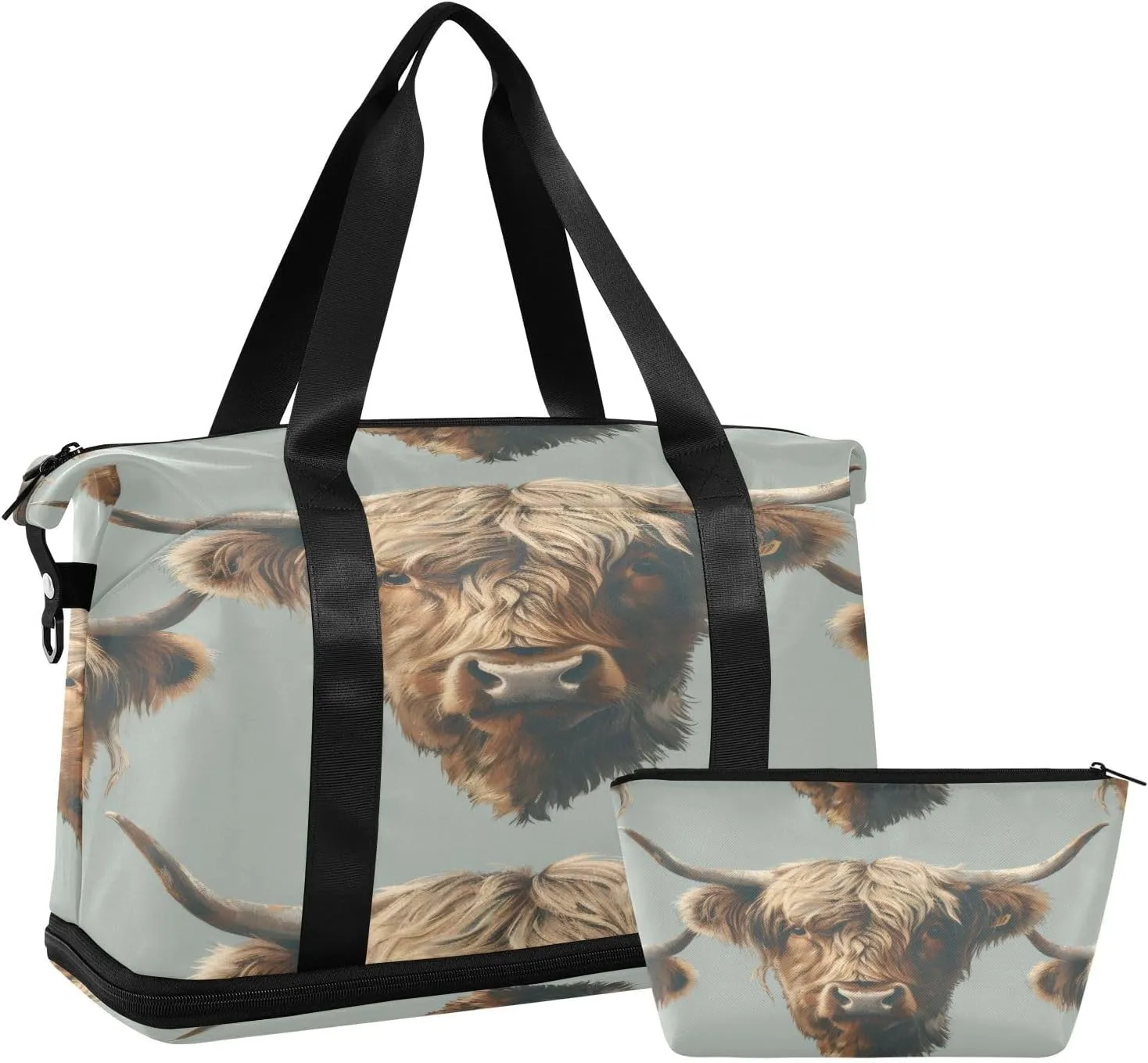 Highland Cattle Duffel Bag Lightweight Carry On Gym Bags for Travel and Weekends, Versatile Overnight Bag with Shoe Compartment