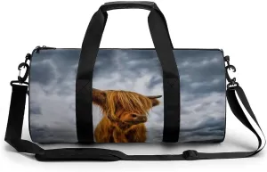 Highland Cow in The Scottish Highlands Duffel Bag Lightweight Cylindrical Travel Gym Tote Bags With Shoulder Strap For Sports Workout Yoga