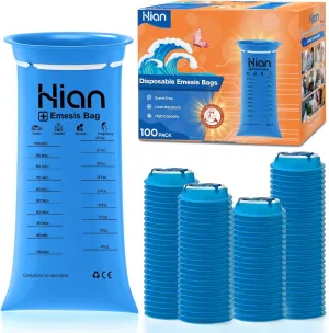 Hion Vomit Bags Disposable – 100 Pack 1000ml Emesis Bags – Leak Resistant, Medical Grade, Portable – Perfect for Motion, Car & Aircraft Sickness, Pregnant Women
