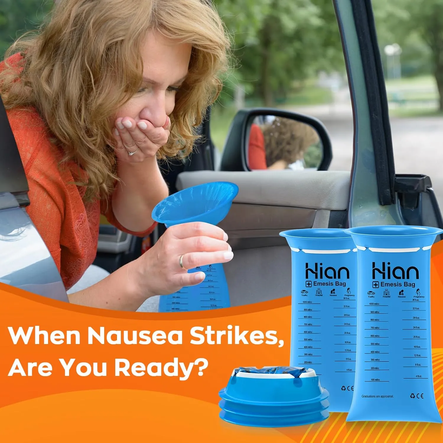 Hion Vomit Bags Disposable – 100 Pack 1000ml Emesis Bags – Leak Resistant, Medical Grade, Portable – Perfect for Motion, Car & Aircraft Sickness, Pregnant Women
