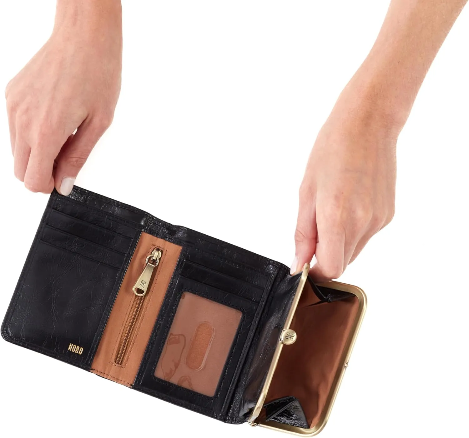 HOBO Robin Compact Trifold Leather Wallet for Women, Vintage Design