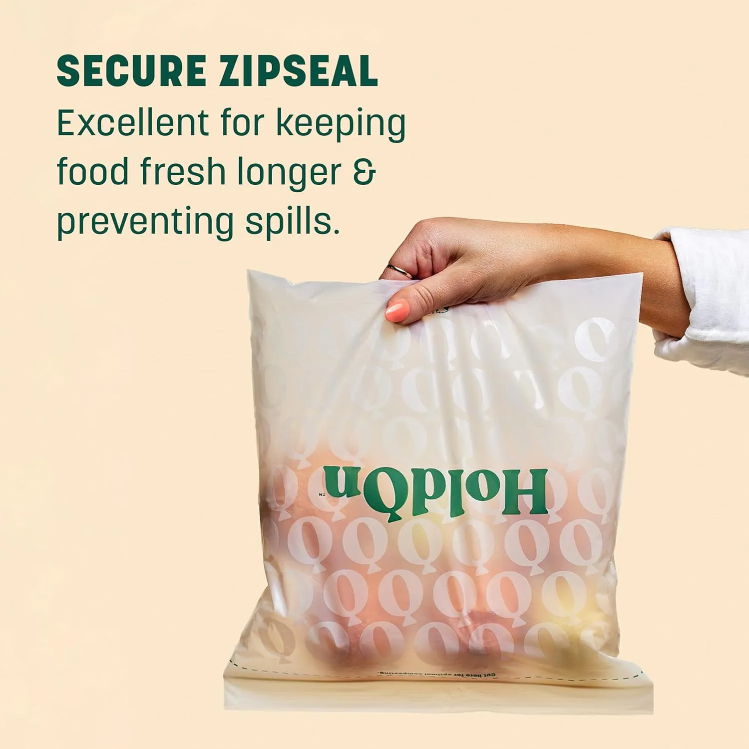 HoldOn Zipseal Gallon Bags - Compostable, PFOA-Free, BPA-Free, Food-Safe Zip Seal Food Storage Bags/Freezer-Safe Gallon Bags With Secure Seal for Home & Travel (2-pack, 50 bags total)