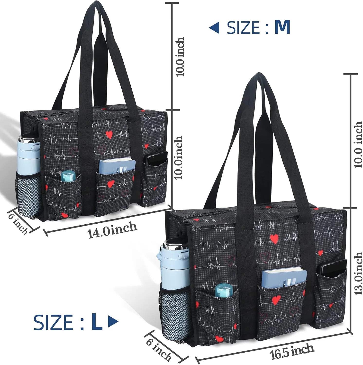 HoogaLife Nurse Bag for Work - Waterproof, Lightweight, Large Portable Bag with 14 Internal Pockets