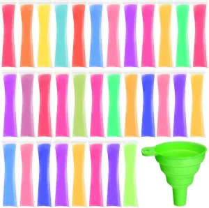 Hoolerry 600 Pcs Disposable Ice Mold Bags with 1 Silicone Funnel Freezer Tubes with Zip Seals Candy Ice Mold Yogurt Tubes Pouch for Snack Juice Fruit Smoothies Party Favor (2.4 x 8.7 Inch)