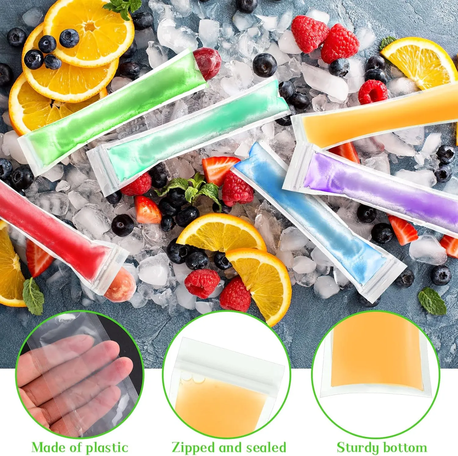 Hoolerry 600 Pcs Disposable Ice Mold Bags with 1 Silicone Funnel Freezer Tubes with Zip Seals Candy Ice Mold Yogurt Tubes Pouch for Snack Juice Fruit Smoothies Party Favor (2.4 x 8.7 Inch)