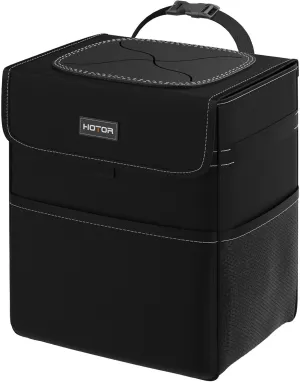 HOTOR Car Trash Can - 3.5 Gallon Ultra Large Car Organizer and Storage with Adjustable Straps & Magnetic Snaps, Waterproof Car Accessory for Interior Car Storage with Unrestricted Placement (Black)