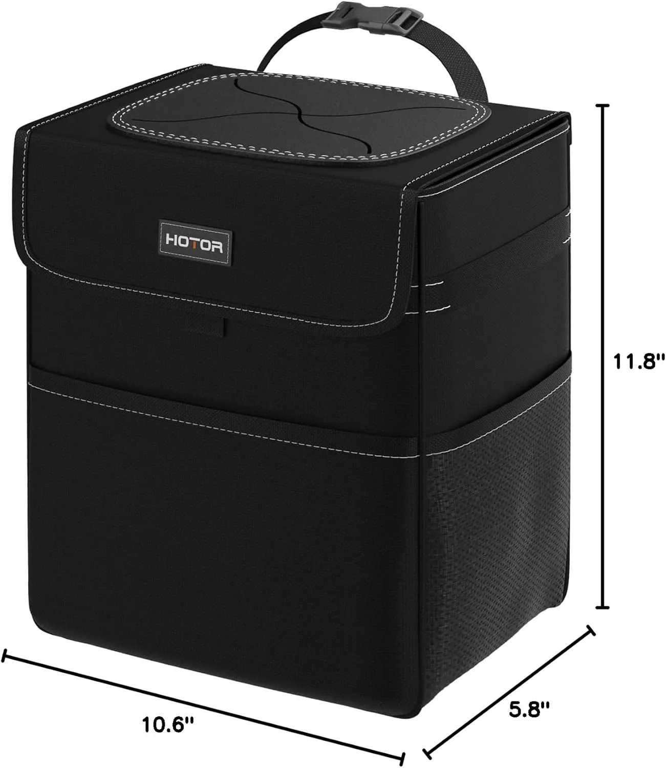 HOTOR Car Trash Can - 3.5 Gallon Ultra Large Car Organizer and Storage with Adjustable Straps & Magnetic Snaps, Waterproof Car Accessory for Interior Car Storage with Unrestricted Placement (Black)