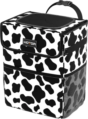 HOTOR Car Trash Can - Leak-Proof Car Organizer and Storage Bag for The Back/Front/Console of Any Cars,Sedans, SUVs & Trucks Easy-to-Install Car Accessory Interior, Cow Print