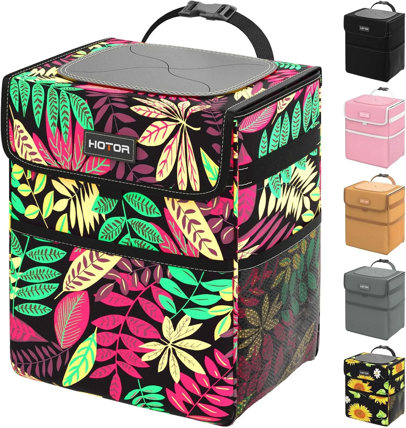 HOTOR Car Trash Can - Leak-Proof Car Organizer and Storage Bag for The Back/Front/Console of Any Cars,Sedans, SUVs & Trucks Easy-to-Install Car Accessory Interior, Leaves Print