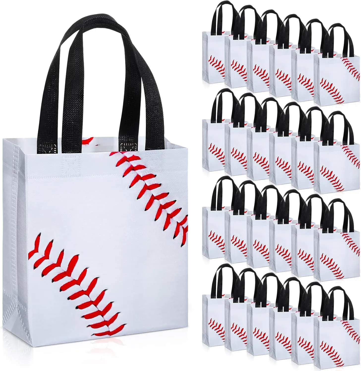 Huhumy 24 Pcs Sports Party Favor Bags Football Basketball Baseball Soccer Treat Goodie Gift Bag with Handles for Party Gift(Baseball)