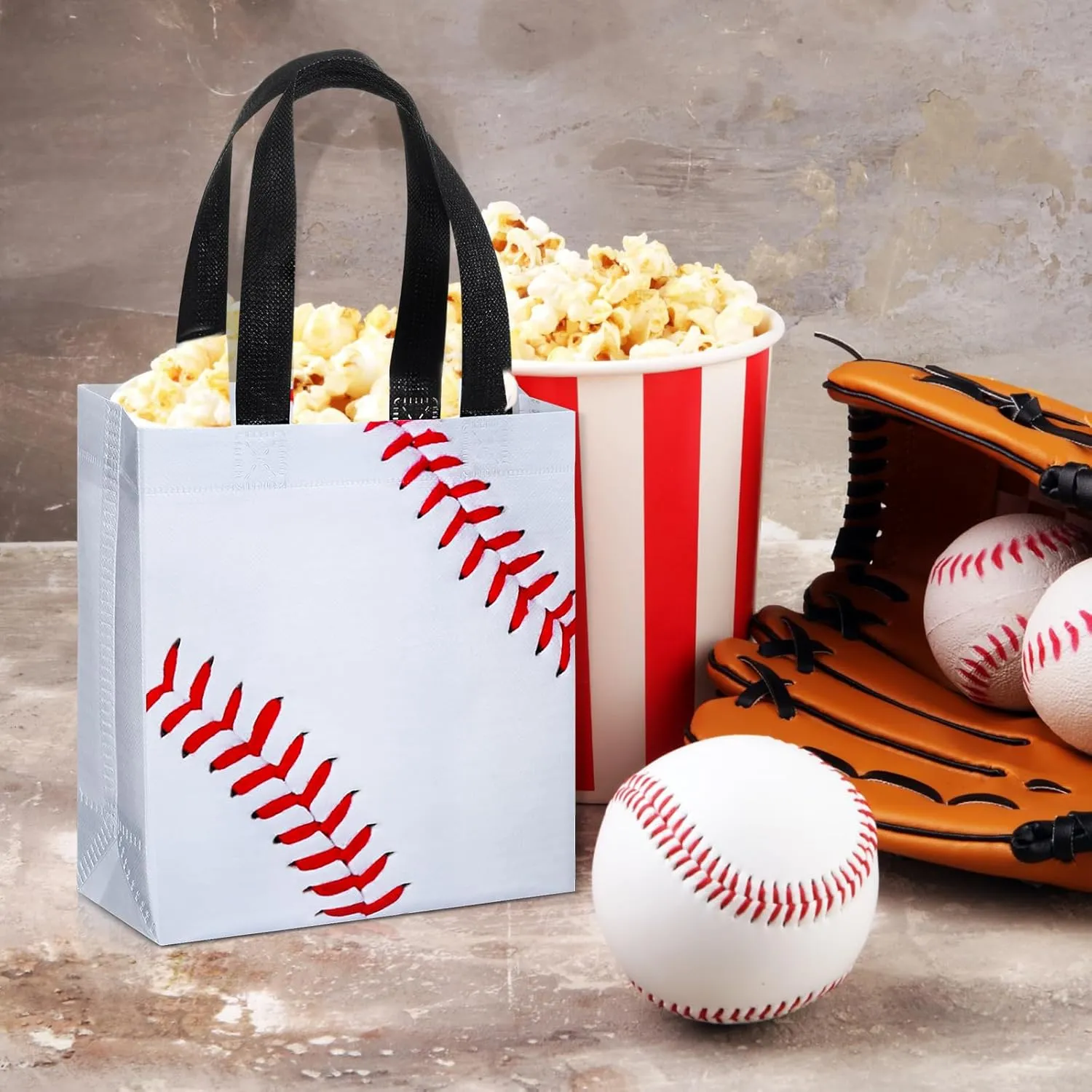 Huhumy 24 Pcs Sports Party Favor Bags Football Basketball Baseball Soccer Treat Goodie Gift Bag with Handles for Party Gift(Baseball)