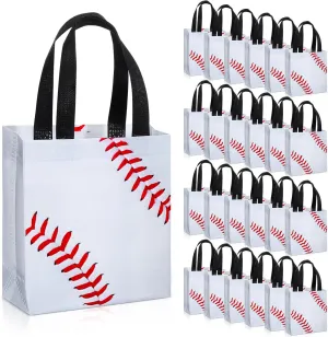 Huhumy 24 Pcs Sports Party Favor Bags Football Basketball Baseball Soccer Treat Goodie Gift Bag with Handles for Party Gift(Baseball)