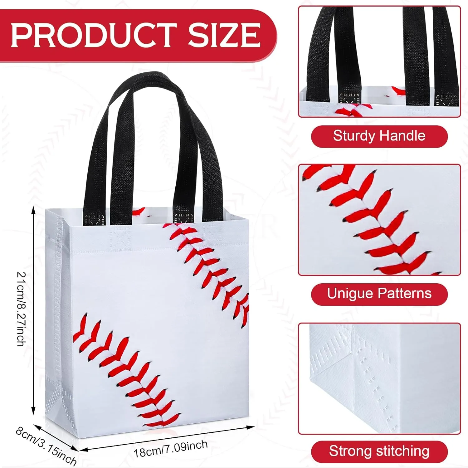 Huhumy 24 Pcs Sports Party Favor Bags Football Basketball Baseball Soccer Treat Goodie Gift Bag with Handles for Party Gift(Baseball)