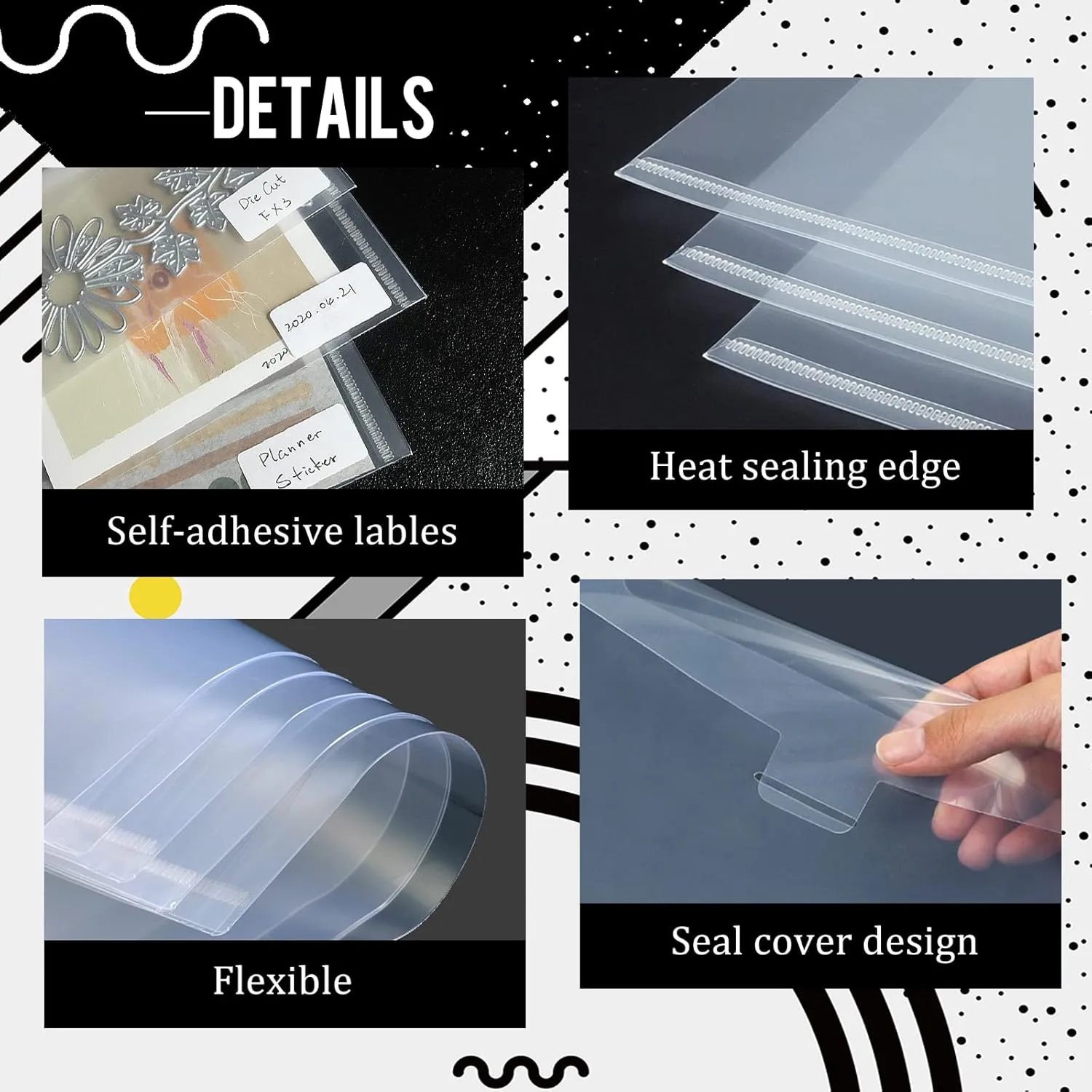 Hukado 30 Pieces Clear Stamp & Die Plastic Storage Bag, 7x5 Inches Resealable Large Envelope Pocket for Card Making DIY Scrapbooking Paper Craft and Cutting Dies Stencil