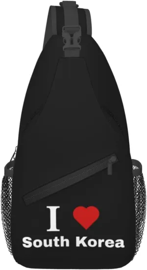 I love South Korea Crossbody Bags For Women Men Chest Backpack Gym Shoulder Bag Travel Outdoor Sports Casual Crossbody Bags