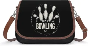I Suck at Bowling Cute Crossbody Purses for Women Leather Shoulder Bag Adjustable Shoulder Strap Handbag