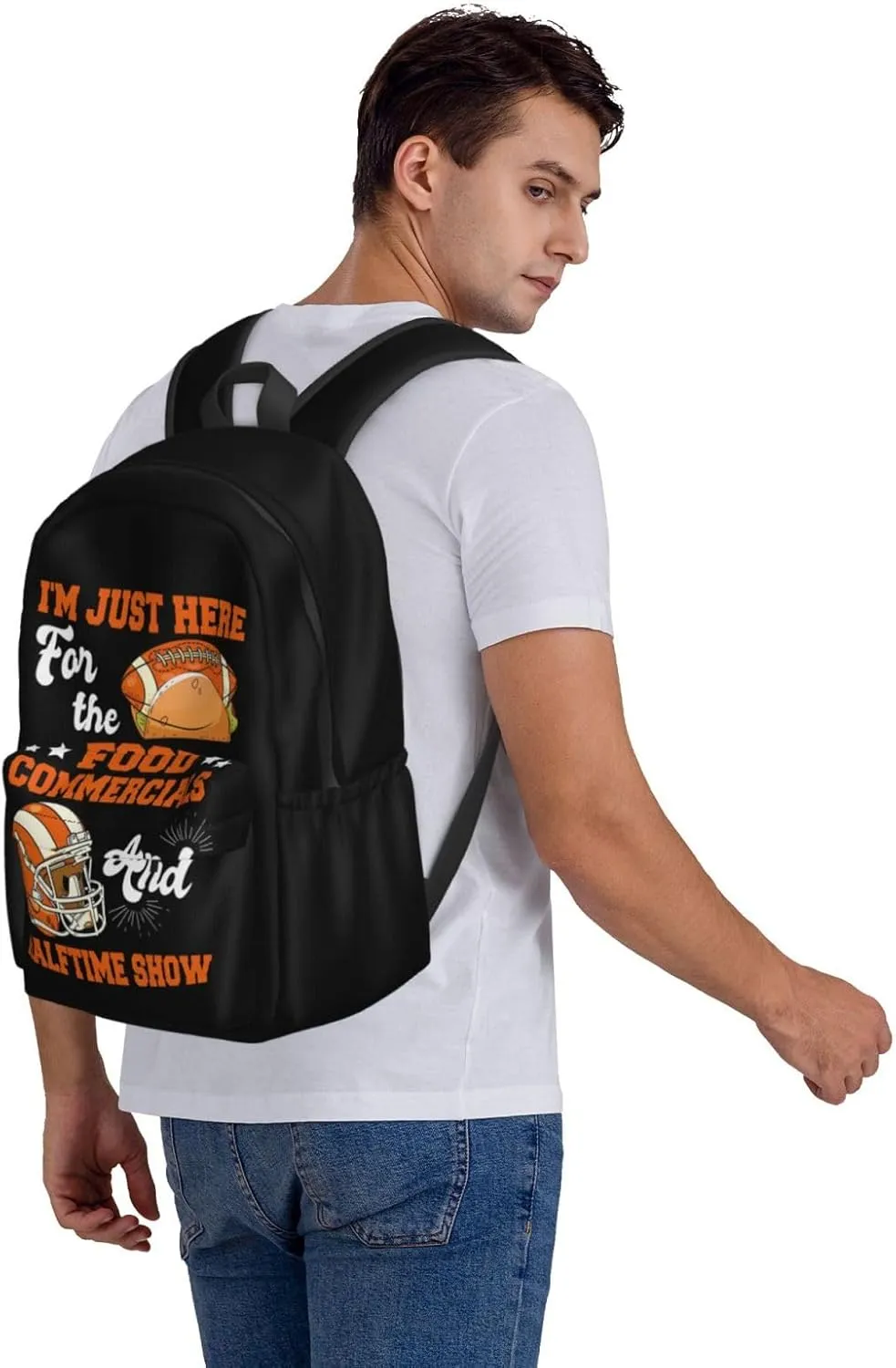 I'm Just Here For The Food Commercials And Halftime Show Backpack Casual Laptop Backpack Large Capacity Double Shoulder Bag Travel Daypack For Women Men
