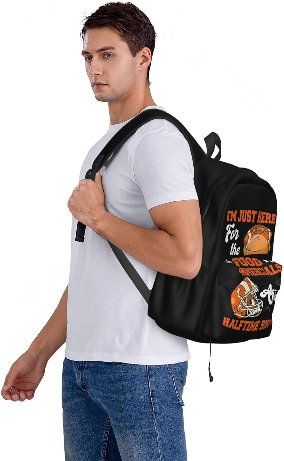 I'm Just Here For The Food Commercials And Halftime Show Backpack Casual Laptop Backpack Large Capacity Double Shoulder Bag Travel Daypack For Women Men