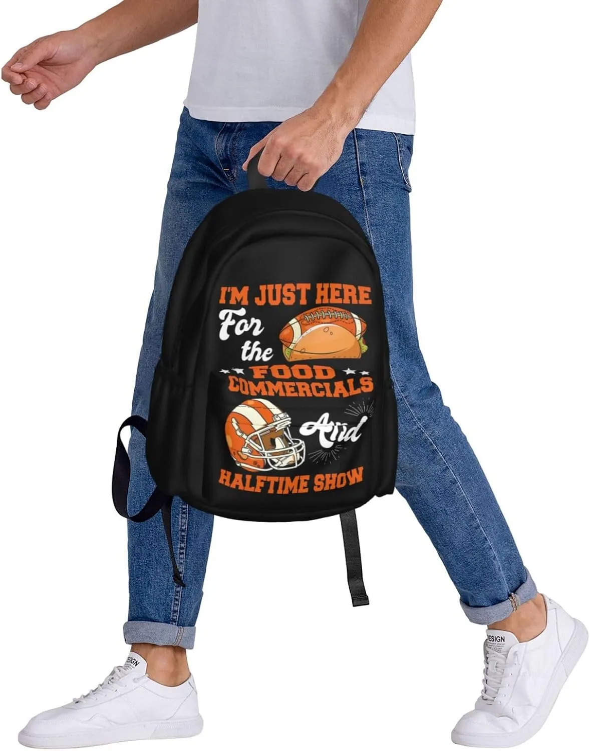 I'm Just Here For The Food Commercials And Halftime Show Backpack Casual Laptop Backpack Large Capacity Double Shoulder Bag Travel Daypack For Women Men