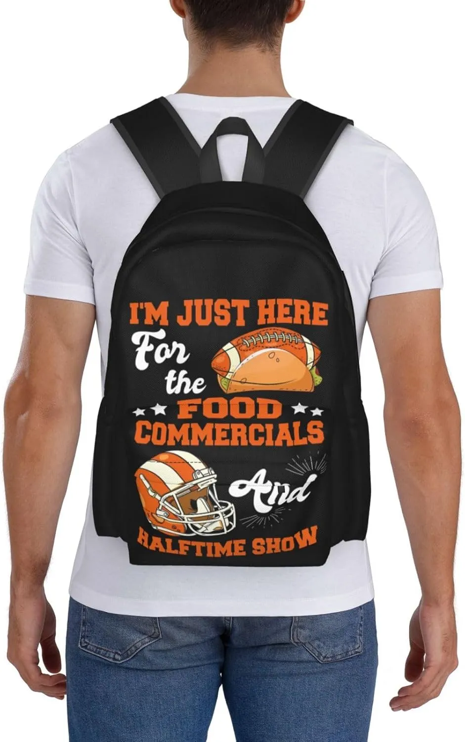 I'm Just Here For The Food Commercials And Halftime Show Backpack Casual Laptop Backpack Large Capacity Double Shoulder Bag Travel Daypack For Women Men