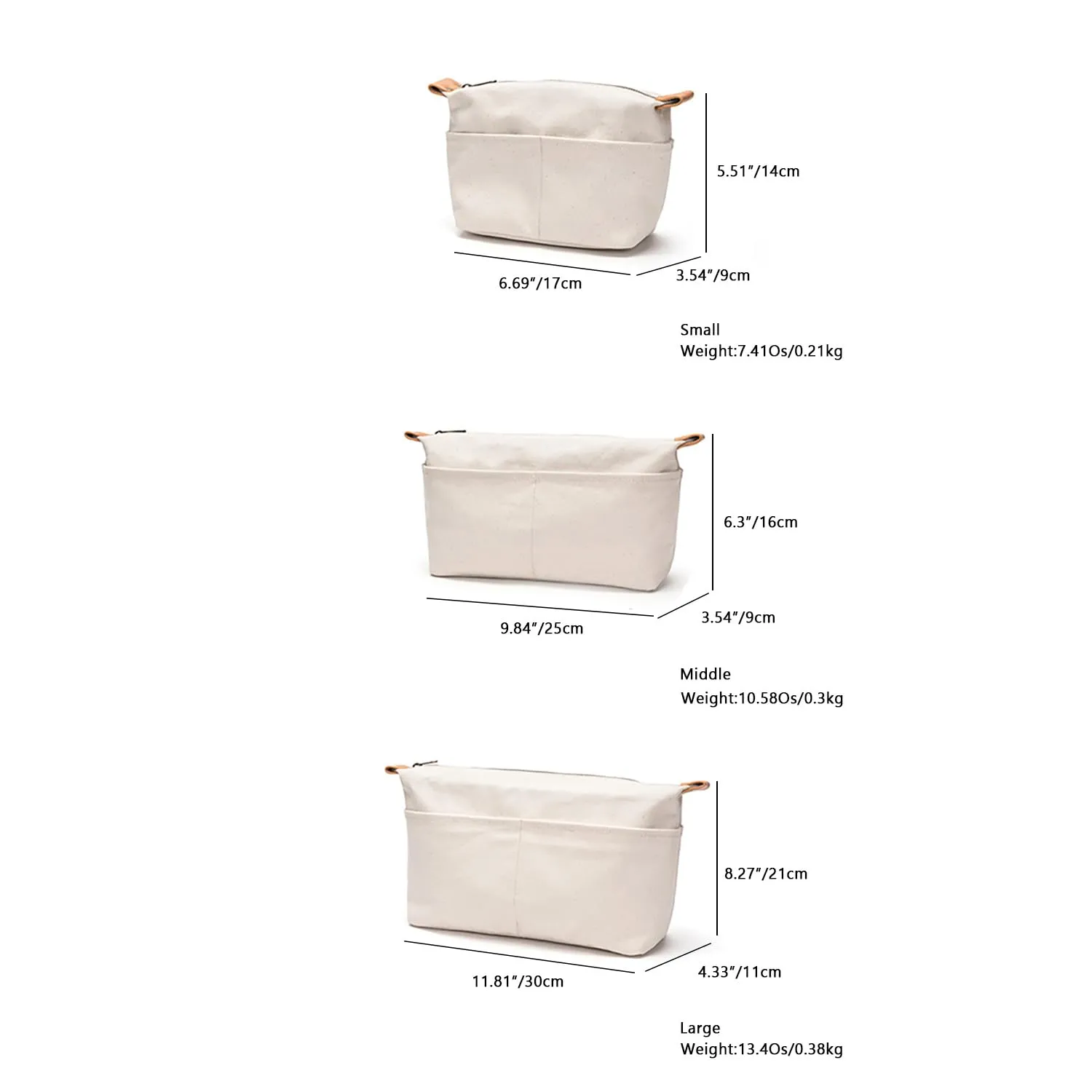 Insert Storage Bag Purse Organizer and Cosmetic Travel Bags for Women Makeup Bag with Compartments Three Sizes Cotton Canvas built-in compartments functiona and fashionable