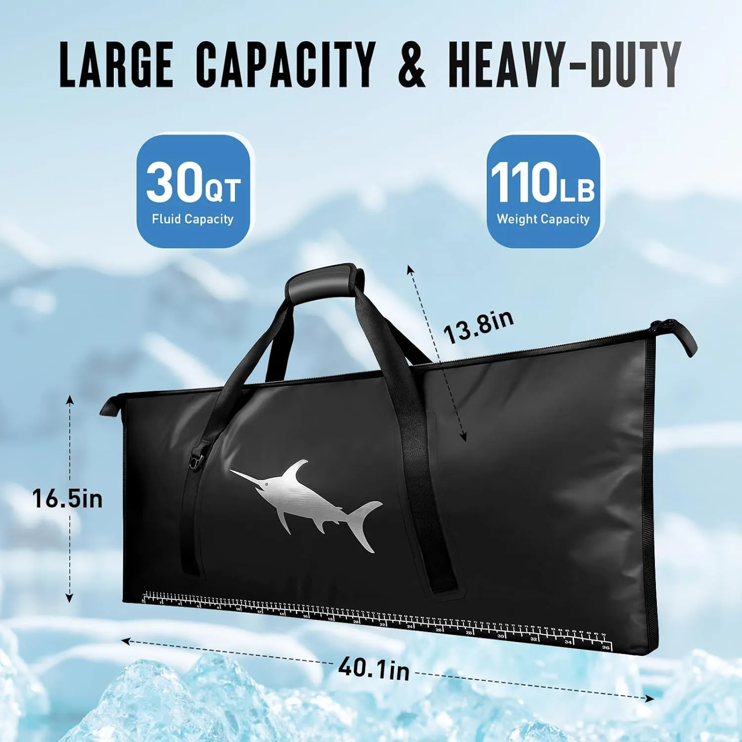 Insulated Fish Cooler Bag for Fishing Kill Bag Leakproof Fishing Cooler Bags Waterproof - 40.1"X16.5" Fish Bags for Caught Fish Keep Ice Cold for Over 24 Hours - Black